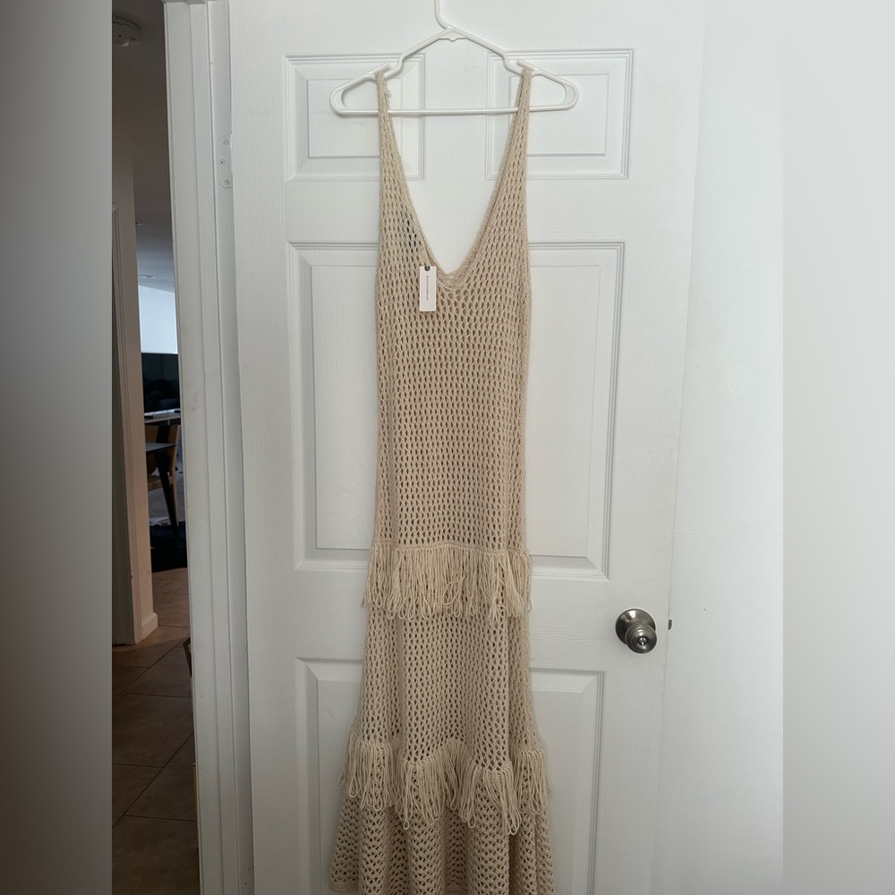 Anthropologie Beige Knit Maxi Dress Beach cover up